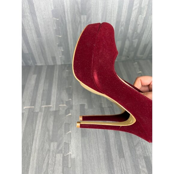 Colin Stuart Platform Pumps Heels Size 9 B Oxblood Red Round Toe - Picture 11 of 13